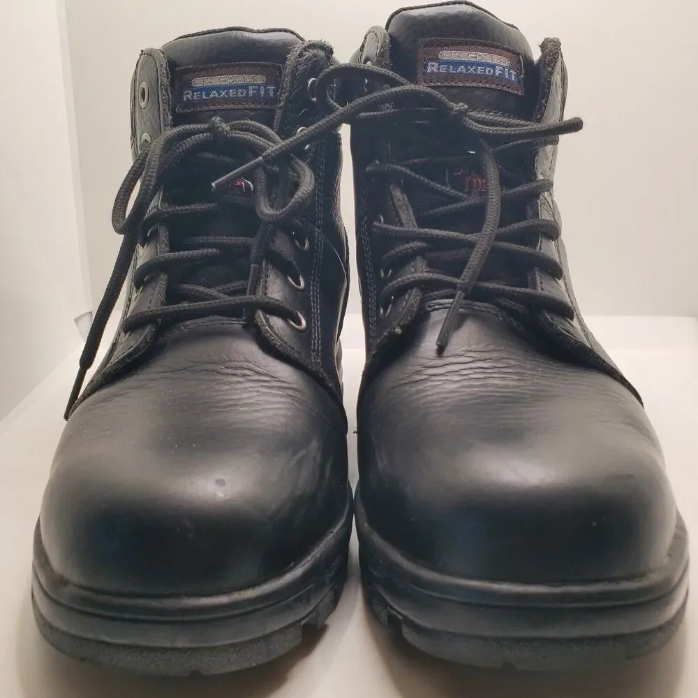 Skechers Mens Work Boot Steel Toe Black Size 7.5 Wide Slip & Oil Resistant 7.5W